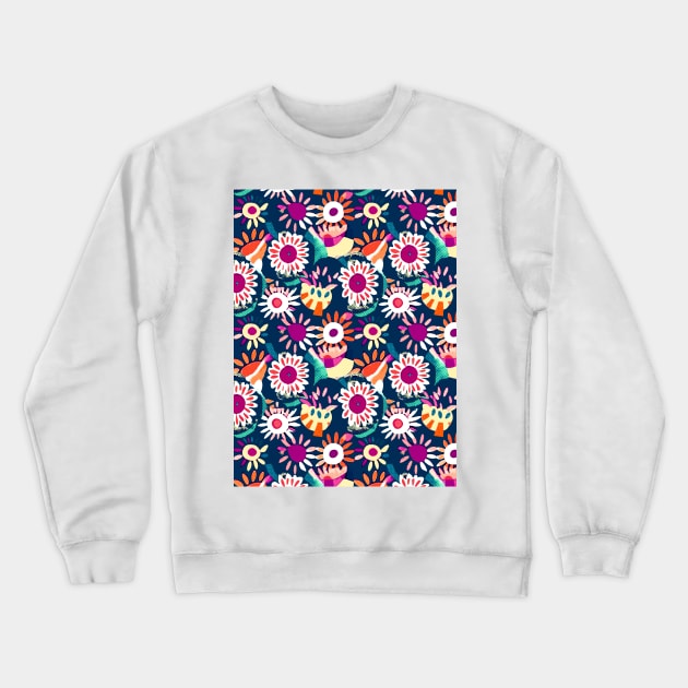 Halftone floral blue navy background Crewneck Sweatshirt by Remotextiles